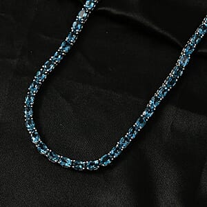 D'Joy London Blue Topaz 59.80 ctw Necklace in Rhodium Over Sterling Silver 18 Inches