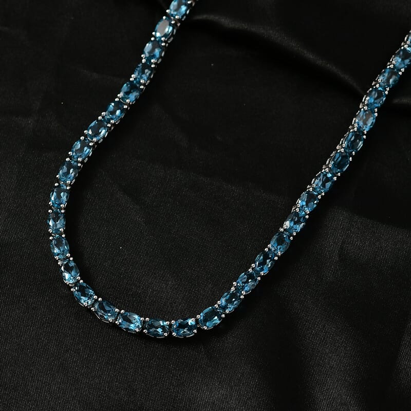 D'Joy London Blue Topaz 59.80 ctw Necklace in Rhodium Over Sterling Silver 18 Inches