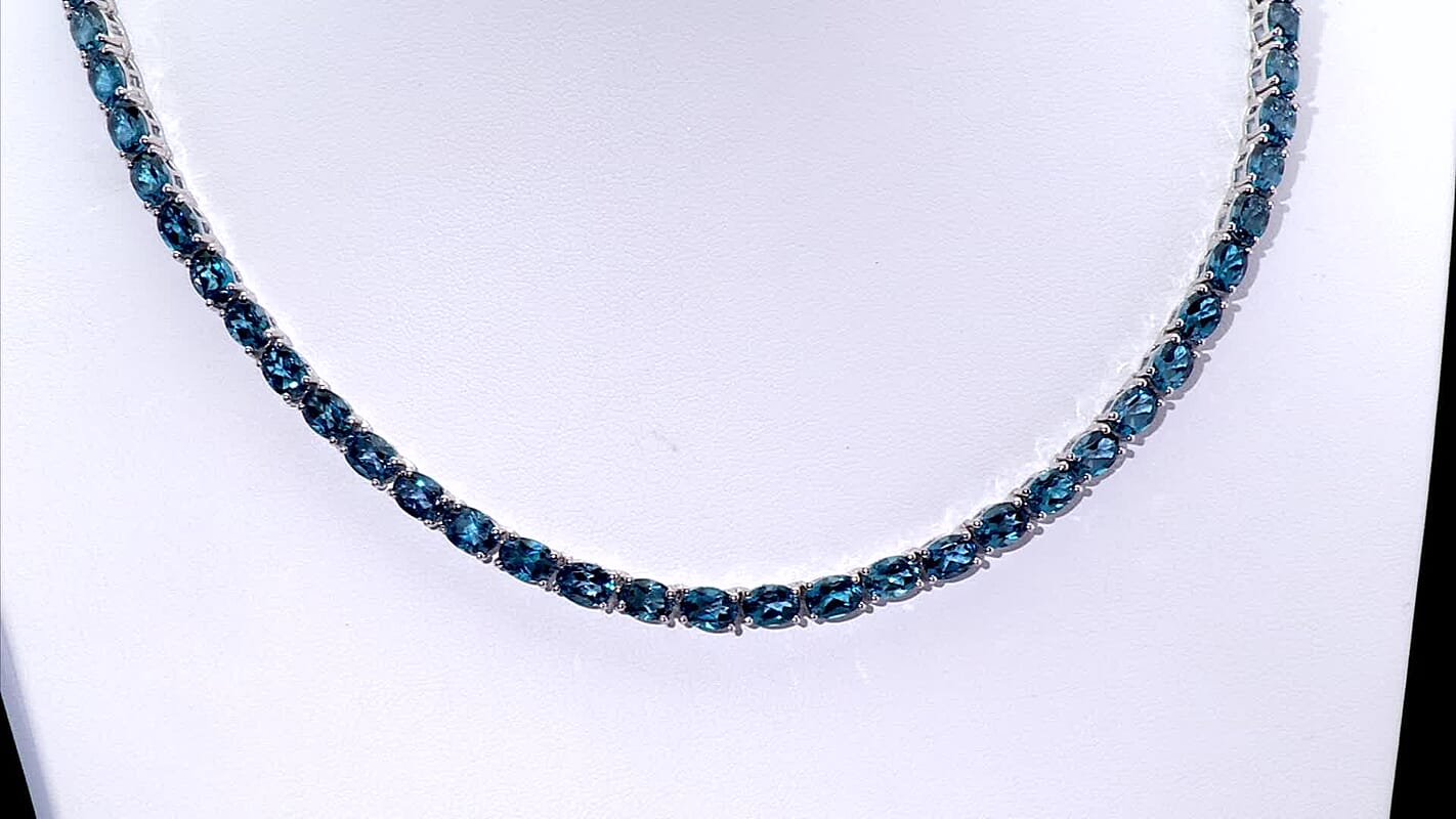 D'Joy London Blue Topaz 59.80 ctw Necklace in Rhodium Over Sterling Silver 18 Inches