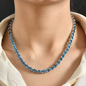 D'Joy London Blue Topaz 59.80 ctw Necklace in Rhodium Over Sterling Silver 18 Inches