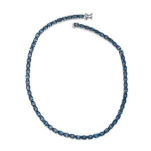 D'Joy London Blue Topaz 59.80 ctw Necklace in Rhodium Over Sterling Silver 18 Inches