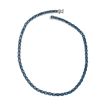 D'Joy London Blue Topaz 59.80 ctw Necklace in Rhodium Over Sterling Silver 18 Inches