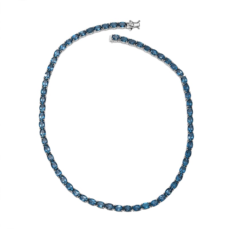 D'Joy London Blue Topaz 59.80 ctw Necklace in Rhodium Over Sterling Silver 18 Inches