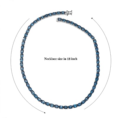 D'Joy London Blue Topaz 59.80 ctw Necklace in Rhodium Over Sterling Silver 18 Inches