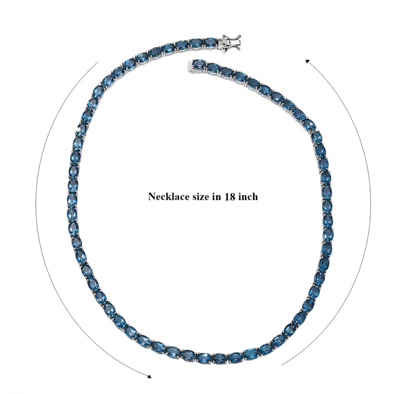 D'Joy London Blue Topaz 59.80 ctw Necklace in Rhodium Over Sterling Silver 18 Inches