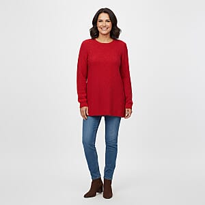 LOVE RYAN Red Knitted Chenille Sweater - M