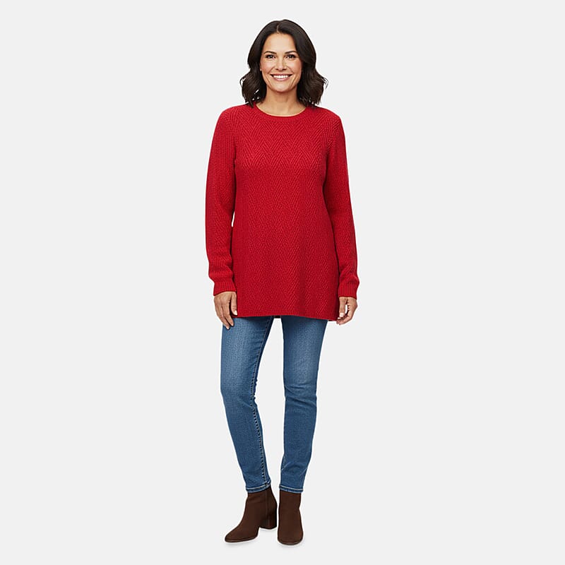 LOVE RYAN Red Knitted Chenille Sweater - S