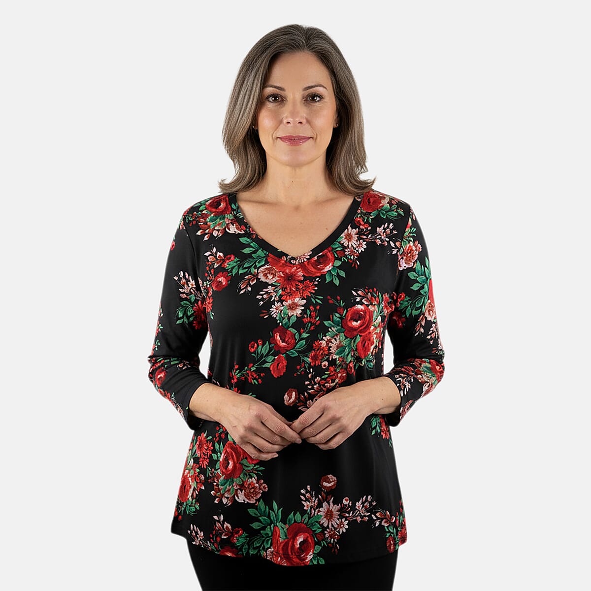 Pioneer Woman Black Dark Floral Knit Long Sleeve Blouse S image number 0