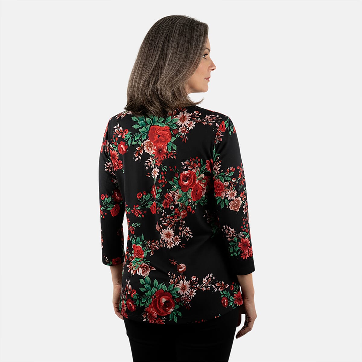 Pioneer Woman Black Dark Floral Knit Long Sleeve Blouse S image number 1