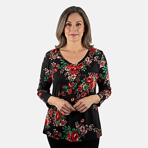 Pioneer Woman Black Dark Floral Knit Long Sleeve Blouse XL