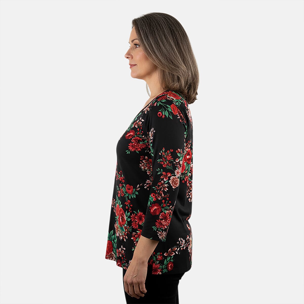 Pioneer Woman Black Dark Floral Knit Long Sleeve Blouse XL image number 2