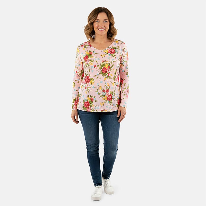 Pioneer Woman Cream Sweet Rose Knit Three-quarter Sleeve Blouse M