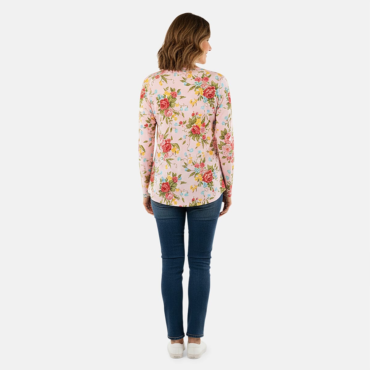 Pioneer Woman Cream Sweet Rose Knit Long Sleeve Blouse M image number 1