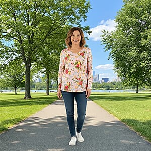 Pioneer Woman Cream Sweet Rose Knit Three-quarter Sleeve Blouse S