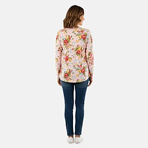 Pioneer Woman Cream Sweet Rose Knit Three-quarter Sleeve Blouse S