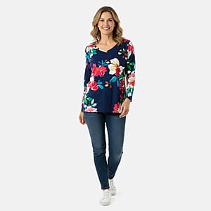 Pioneer Woman Navy Floral Knit Long Sleeve Blouse L