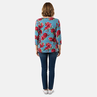 Pioneer Woman Light Blue Desert Rose Knit Three-quarter Sleeve Blouse S