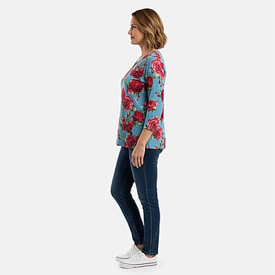 Pioneer Woman Light Blue Desert Rose Knit Three-quarter Sleeve Blouse S