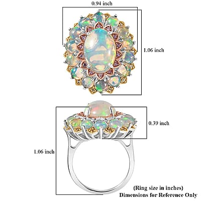 D'Joy Premium Ethiopian Welo Opal, Multi Gemstone Ring in Rhodium Over Sterling Silver (Size 10.0) 6.26 ctw