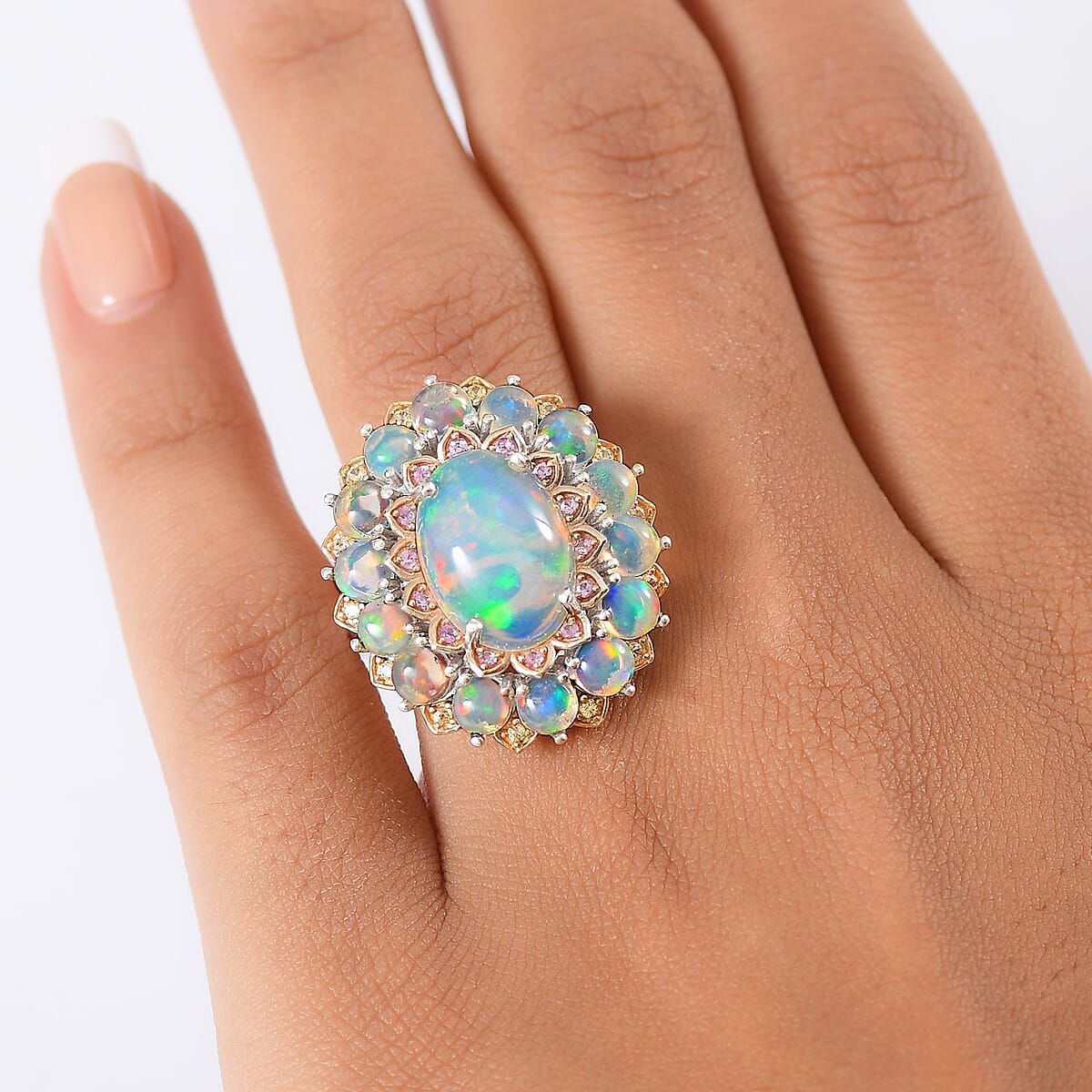 D'Joy Premium Ethiopian Welo Opal, Multi Gemstone Ring in Rhodium Over Sterling Silver (Size 6.0) 6.26 ctw image number 2