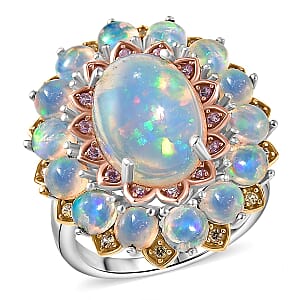 D'Joy Premium Ethiopian Welo Opal and Multi Gemstone 6.25 ctw Ring in Rhodium Over Sterling Silver (Size 7.0)