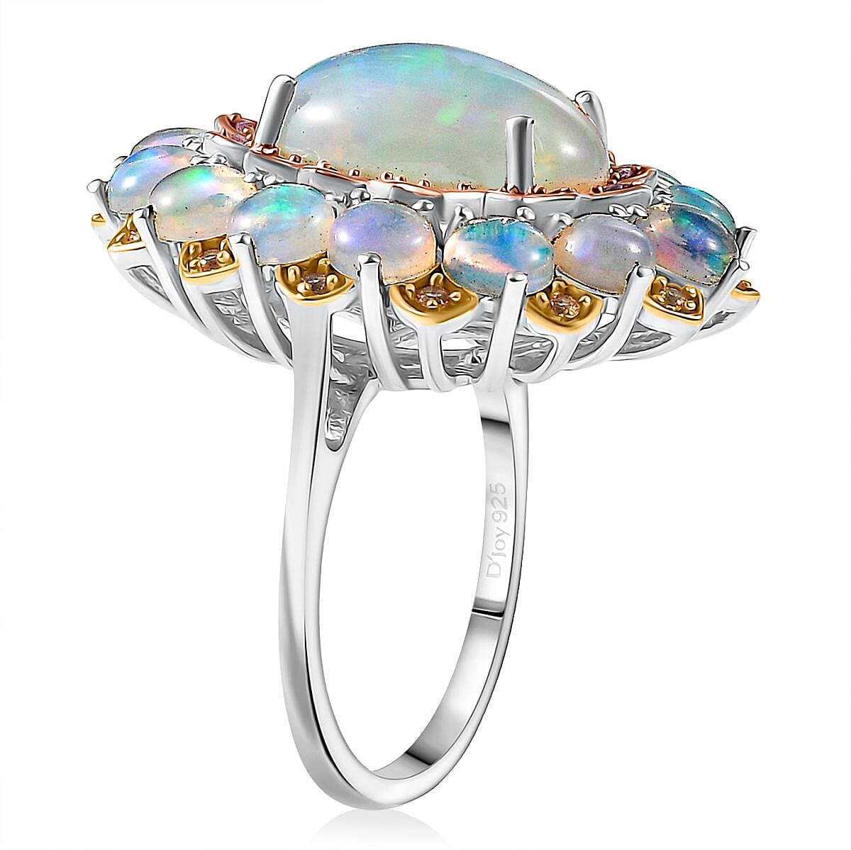 D'Joy Premium Ethiopian Welo Opal and Multi Gemstone 6.25 ctw Ring in Rhodium Over Sterling Silver (Size 7.0) image number 3