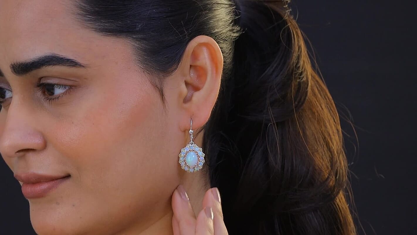 D'Joy Premium Ethiopian Welo Opal, Yellow and Pink Sapphire 5.60 ctw Earrings in Rhodium Over Sterling Silver