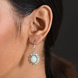 D'Joy Premium Ethiopian Welo Opal, Yellow and Pink Sapphire 5.60 ctw Earrings in Rhodium Over Sterling Silver