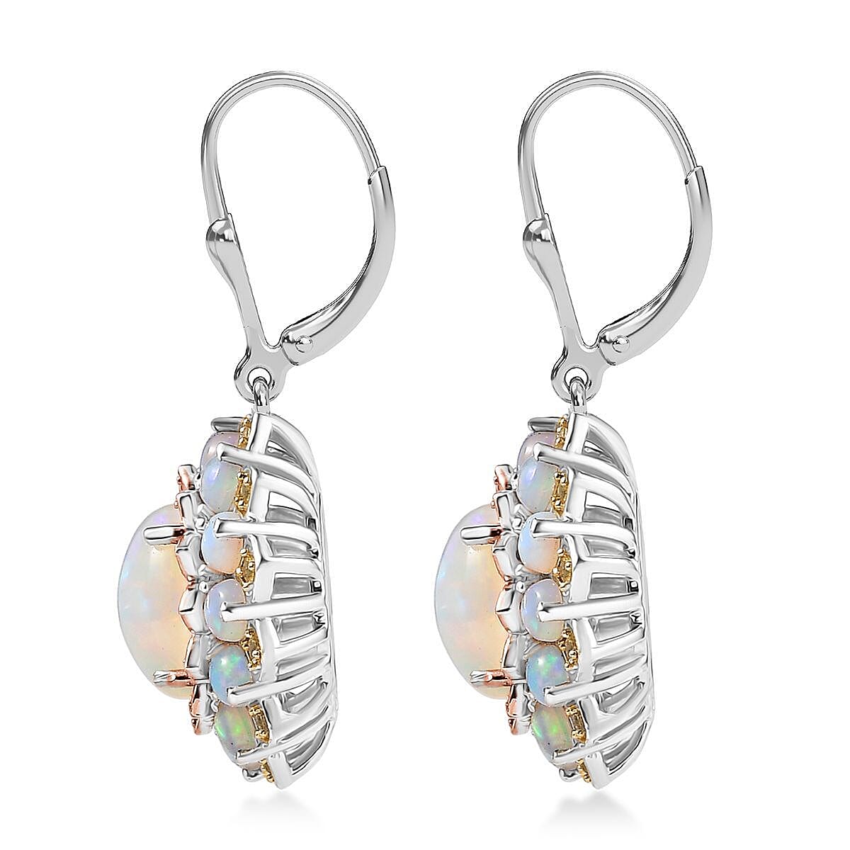 D'Joy Premium Ethiopian Welo Opal, Yellow and Pink Sapphire 5.60 ctw Earrings in Rhodium Over Sterling Silver image number 3