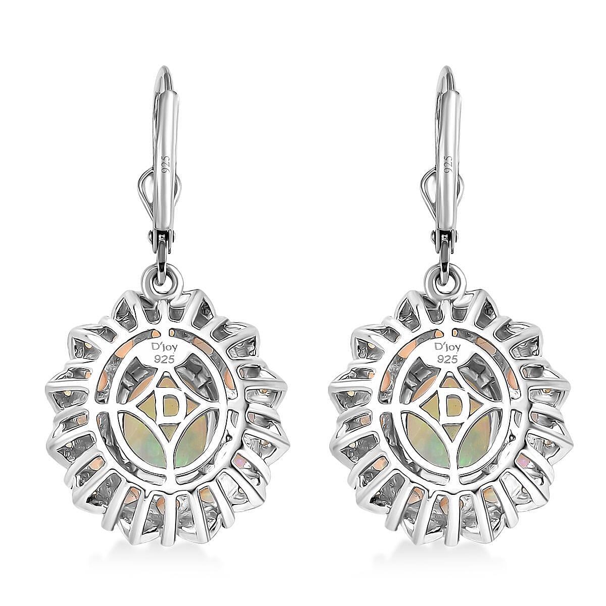 D'Joy Premium Ethiopian Welo Opal, Yellow and Pink Sapphire 5.60 ctw Earrings in Rhodium Over Sterling Silver