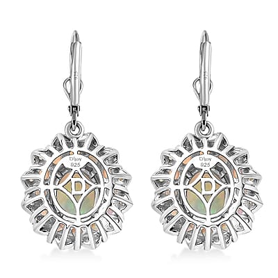 D'Joy Premium Ethiopian Welo Opal, Yellow and Pink Sapphire 5.60 ctw Earrings in Rhodium Over Sterling Silver
