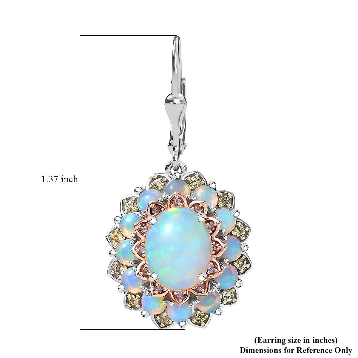 D'Joy Premium Ethiopian Welo Opal, Yellow and Pink Sapphire 5.60 ctw Earrings in Rhodium Over Sterling Silver