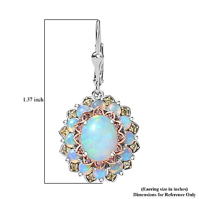 D'Joy Premium Ethiopian Welo Opal, Yellow and Pink Sapphire 5.60 ctw Earrings in Rhodium Over Sterling Silver