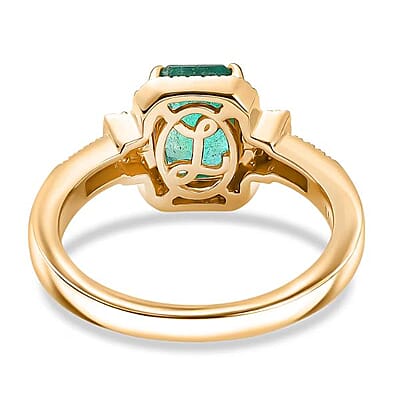 Luxoro AAA Kagem Zambian Emerald, Natural Yellow Diamond, White Diamond Art Deco Ring in 10K Yellow Gold 1.75 ctw (Size 5.0)