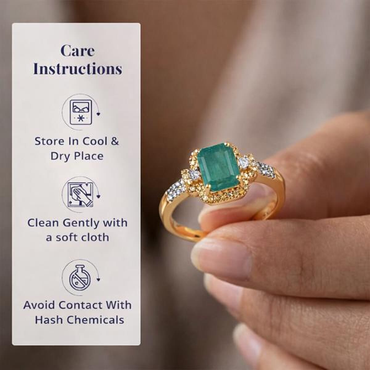 Luxoro AAA Kagem Zambian Emerald, Natural Yellow Diamond, White Diamond Art Deco Ring in 10K Yellow Gold 1.75 ctw (Size 6.5) image number 4