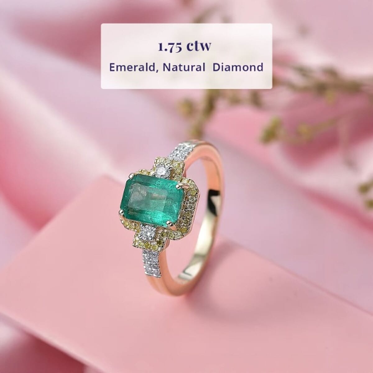 Luxoro AAA Kagem Zambian Emerald, Natural Yellow Diamond, White Diamond Art Deco Ring in 10K Yellow Gold 1.75 ctw (Size 8.0) image number 2