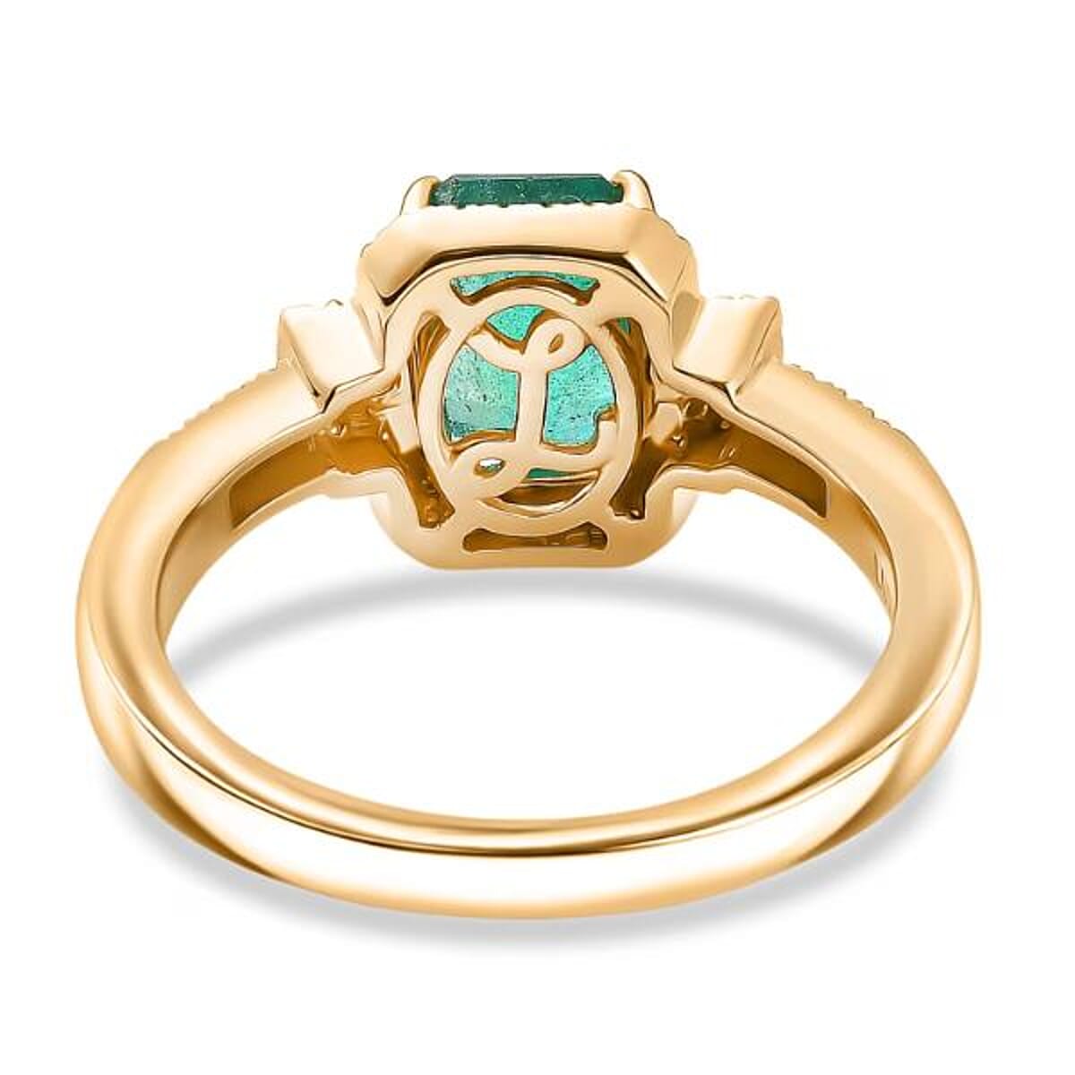 Luxoro AAA Kagem Zambian Emerald, Natural Yellow Diamond, White Diamond Art Deco Ring in 10K Yellow Gold 1.75 ctw (Size 8.0) image number 6