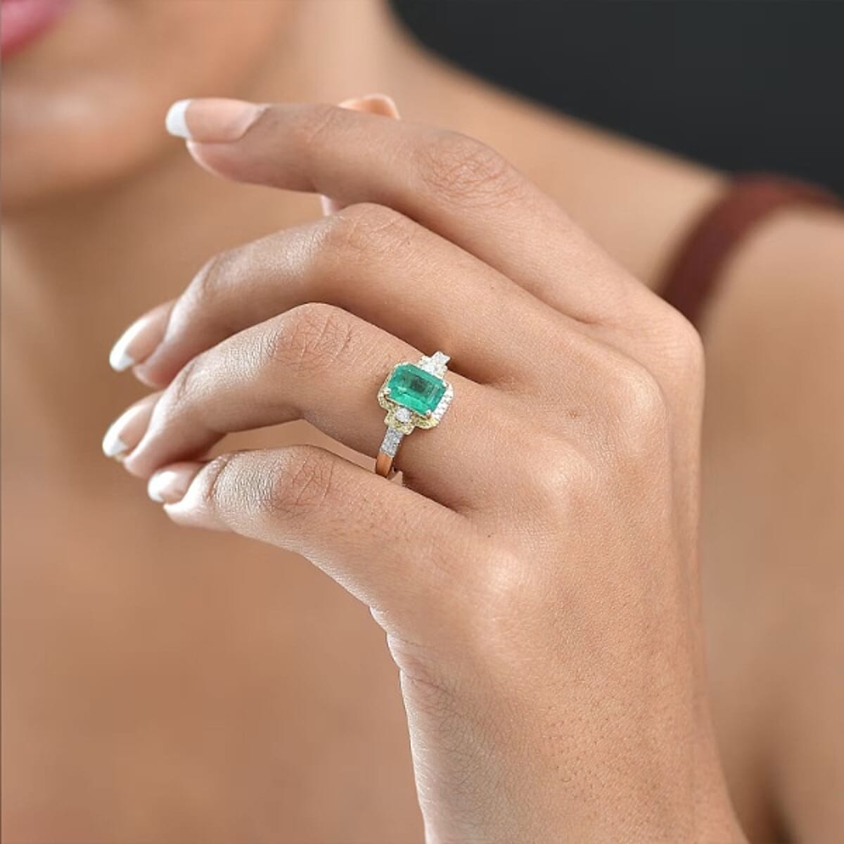 Luxoro AAA Kagem Zambian Emerald, Natural Yellow Diamond, White Diamond Art Deco Ring in 10K Yellow Gold 1.75 ctw (Size 8.5) image number 1