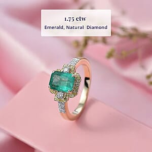 Luxoro AAA Kagem Zambian Emerald, Natural Yellow Diamond, White Diamond Art Deco Ring in 10K Yellow Gold 1.75 ctw (Size 9.0)