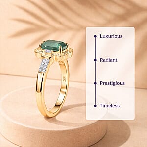 Luxoro AAA Kagem Zambian Emerald, Natural Yellow Diamond, White Diamond Art Deco Ring in 10K Yellow Gold 1.75 ctw (Size 9.0)