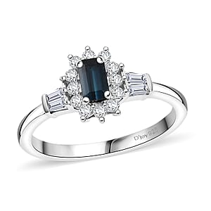 D'Joy AAA Monte Belo Indicolite and Moissanite 0.65 ctw Art Deco Ring in Rhodium Over Sterling Silver (Size 10.0)