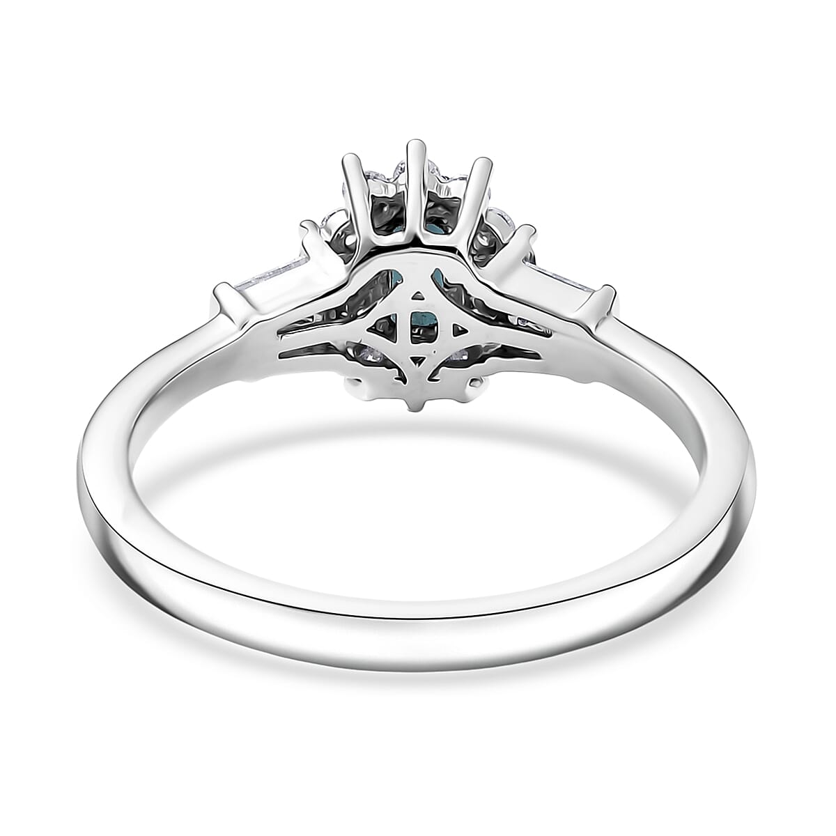 D'Joy AAA Monte Belo Indicolite, Moissanite Art Deco Ring in Rhodium Over Sterling Silver 0.65 ctw (Size 10.0)