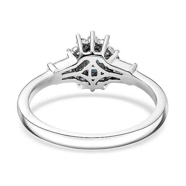 D'Joy AAA Monte Belo Indicolite, Moissanite Art Deco Ring in Rhodium Over Sterling Silver 0.65 ctw (Size 10.0)