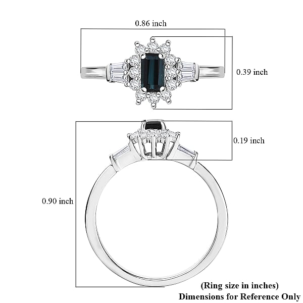 D'Joy AAA Monte Belo Indicolite, Moissanite Art Deco Ring in Rhodium Over Sterling Silver 0.65 ctw (Size 10.0)