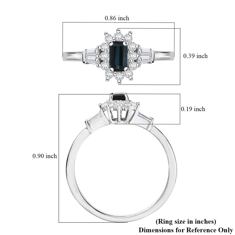 D'Joy AAA Monte Belo Indicolite, Moissanite Art Deco Ring in Rhodium Over Sterling Silver 0.65 ctw (Size 10.0)