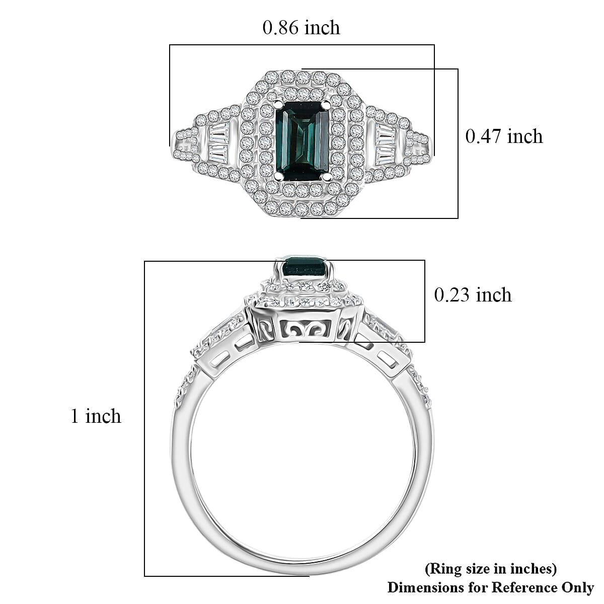 D'Joy AAA Monte Belo Indicolite and Moissanite 1.25 ctw Art Deco Ring in Rhodium Over Sterling Silver (Size 7.0) image number 5