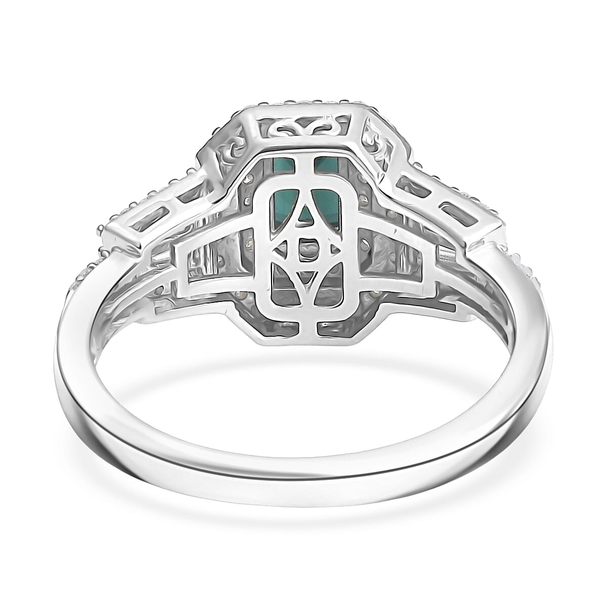 D'Joy AAA Monte Belo Indicolite and Moissanite 1.25 ctw Art Deco Ring in Rhodium Over Sterling Silver (Size 8.0) image number 4