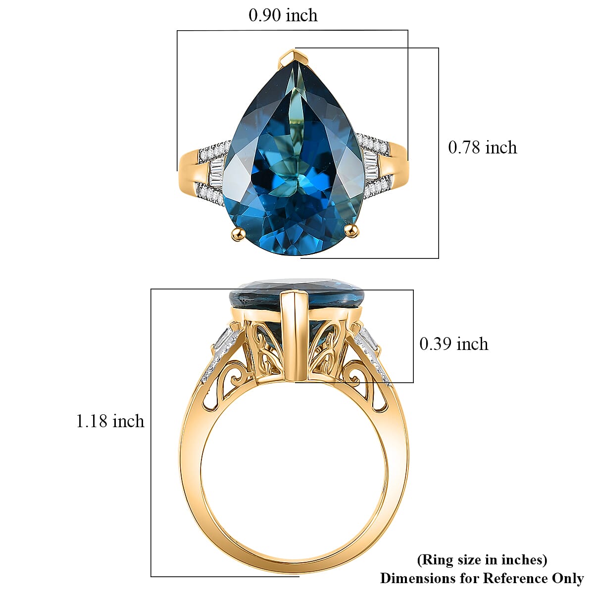 Certified D'Joy London Blue Topaz and Moissanite 13.50 ctw Midnight Elegance Ring in 18K Vermeil Yellow Gold Over Sterling Silver (Size 6.0) image number 5