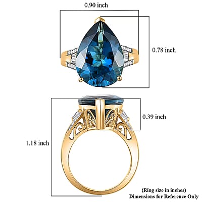 Certified & Appraised D'Joy London Blue Topaz and Moissanite 13.50 ctw Midnight Elegance Ring in 18K Vermeil Yellow Gold Over Sterling Silver (Size 6.0)