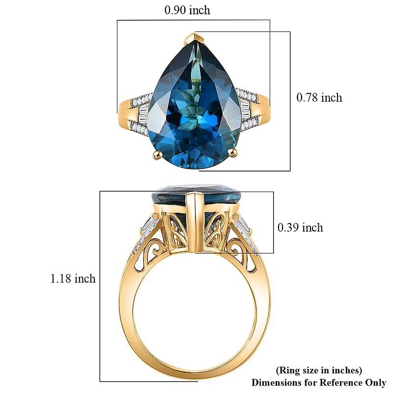 Certified & Appraised D'Joy London Blue Topaz and Moissanite 12.10 ctw Midnight Elegance Ring in 18K Vermeil Yellow Gold Over Sterling Silver (Size 7.0)